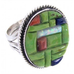 Southwest Silver Mojave Turquoise Multicolor Inlay Ring Size 6 AW68918