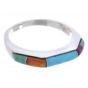 Sterling Silver Turquoise Multicolor Inlay Ring Size 6-3/4 RS41702