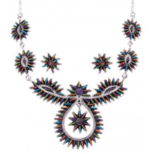 Multicolor Jewelry Sterling Silver Link Necklace Earrings Set MW67021