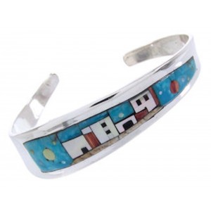 Silver Multicolor Native American Design Cuff Bracelet YS67338