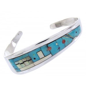 Multicolor Inlay Native American Mesa Design Cuff Bracelet YS67342