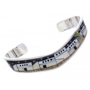 Multicolor Silver Native American Design Cuff Bracelet YS67381