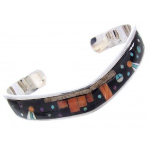 Silver Multicolor Native American Mesa Design Cuff Bracelet YS67385