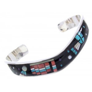 Silver Multicolor Native American Mesa Design Cuff Bracelet YS67389