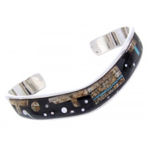 Silver Multicolor Native American Mesa Design Cuff Bracelet YS67392