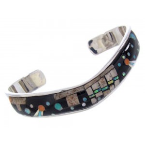 Silver Multicolor Native American Mesa Design Cuff Bracelet YS67396