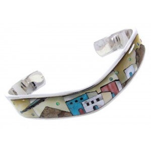 Multicolor Silver Native American Design Cuff Bracelet YS67442