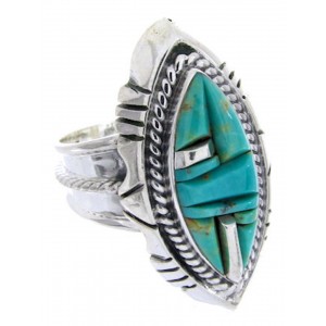 Sterling Silver Turquoise Inlay Ring Size 5-3/4 BW66790  