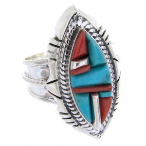 Southwestern Turquoise And Coral Inlay Ring Size 5-1/4 BW67002 