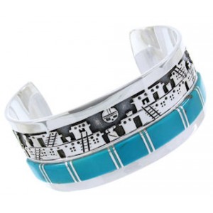 Southwest Sterling Silver Turquoise Inlay Silver Cuff Bracelet BW66415