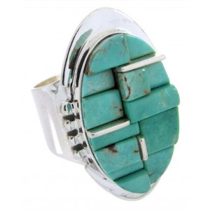 Turquoise Inlay And Silver Ring Size 8-3/4 YS68842