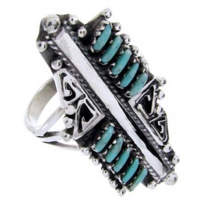 Silver Turquoise Needlepoint Southwestern Water Wave Ring Size 4-1/2 QX87797