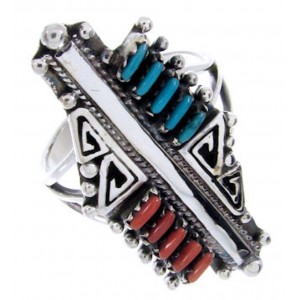 Southwestern Needlepoint Turquoise And Coral Ring Size 4-3/4 BW68030 