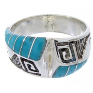 Southwest Inlay Turquoise Silver Ring Size 7-1/2 BW68370