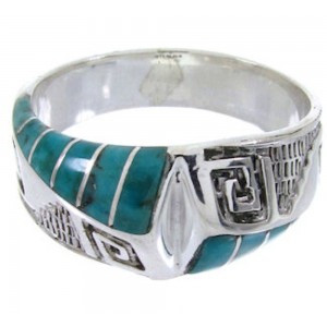 Southwestern Inlay Turquoise Silver Jewelry Ring Size 6-1/4 BW68408 