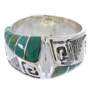 Turquoise Silver Southwestern Inlay Jewelry Ring Size 5-3/4 BW68421