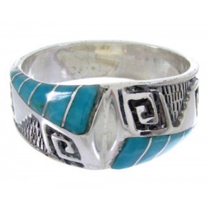 Southwestern Sterling Silver Turquoise Inlay Ring Size 8-3/4 BW68444 