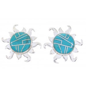 Southwest Turquoise Sterling Silver Sun Inlay Post Earrings AW68292