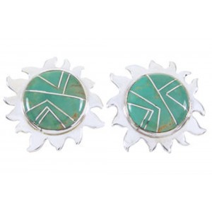 Southwest Sterling Silver Turquoise Sun Inlay Post Earrings AW68231