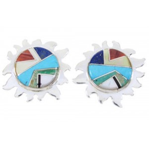 Southwest Sterling Silver Multicolor Turquoise Sun Earrings AW68191