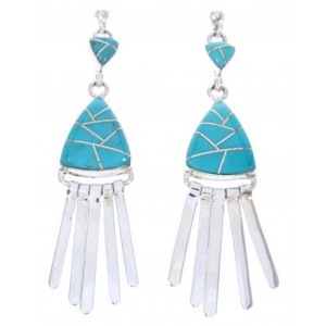 Sterling Silver Turquoise Inlay Southwest Post Dangle Earrings AW68504