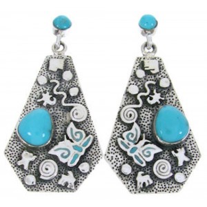 Southwestern Silver Turquoise Butterfly Post Dangle Earrings AW68684