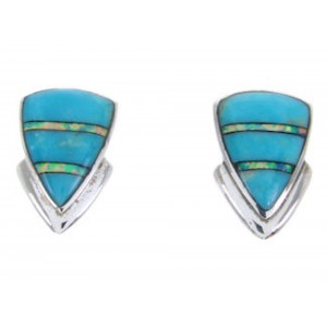 Genuine Sterling Silver Turquoise And Opal Inlay Post Earrings AW68694