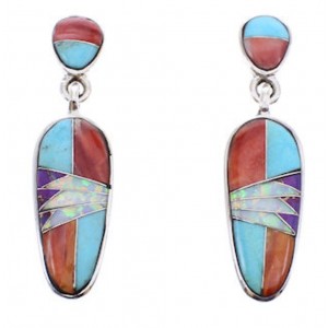 Turquoise Opal Multicolor Silver Post Dangle Earrings BW68922 