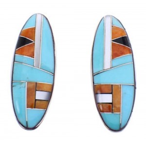 Multicolor Inlay Genuine Sterling Silver Post Earrings BW68938 