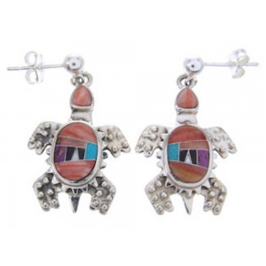 Multicolor Inlay Sterling Silver Turtle Post Dangle Earrings AW69070