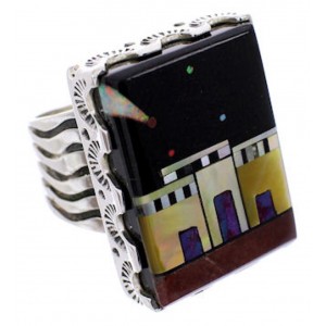 Silver Multicolor Native American Design Ring Size 5-3/4 YS69134 