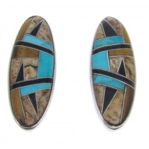 Sterling Silver Turquoise Tiger Eye Multicolor Post Earrings AW69838