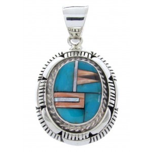 Southwest Turquoise Oyster Shell Multicolor Silver Pendant AW70031