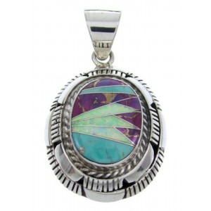 Southwest Turquoise Opal Multicolor Sterling Silver Pendant AW70038