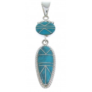 Turquoise Inlay Genuine Sterling Silver Southwestern Pendant AW70419