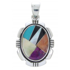 Southwestern Multicolor Inlay Sterling Silver Jewelry Pendant AW70107