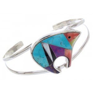 Multicolor Inlay Silver Jewelry Bear Cuff Bracelet BW70024