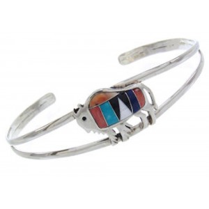 Sterling Silver Jewelry Multicolor Inlay Buffalo Cuff Bracelet BW70027