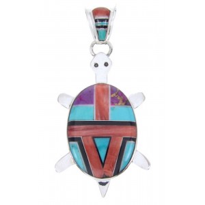 Sterling Silver Turtle Inlay Southwestern Multicolor Pendant AW70141 