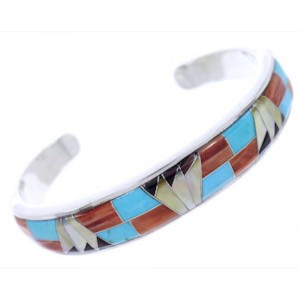 Sterling Silver Jewelry Multicolor Inlay Cuff Bracelet BW70384