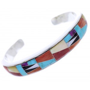 Turquoise Multicolor Inlay Silver Cuff Bracelet BW70386