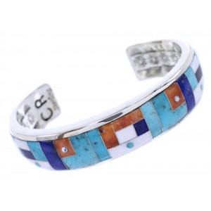 Sterling Silver And Multicolor Inlay Cuff Bracelet BW70435