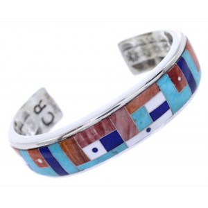 Turquoise And Multicolor Inlay Silver Cuff Bracelet BW70440