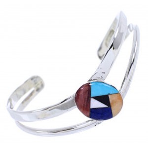 Turquoise And Multicolor Inlay Jewelry Silver Cuff Bracelet BW70459