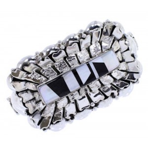 Jet And Mother Of Pearl Inlay Southwest Silver Cuff Bracelet BW70497