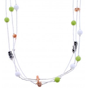 Multicolor Bead Liquid Silver 3-Strand Necklace Jewelry BW71705