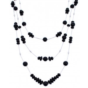 Liquid Sterling Silver 3-Strand Onyx Bead Necklace PS71042