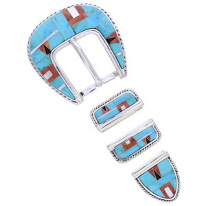 Sterling Silver Turquoise Multicolor Ranger Belt Buckle AW70604