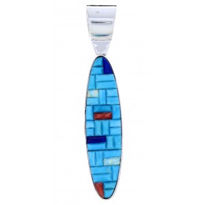 Southwest Sterling Silver Turquoise Multicolor Inlay Pendant AW70774