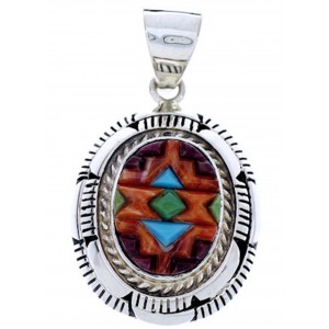 Southwest Sterling Silver Multicolor Inlay Jewelry Pendant AW70680